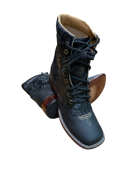 Bota Lace Up Negra Para Dama Cincelado