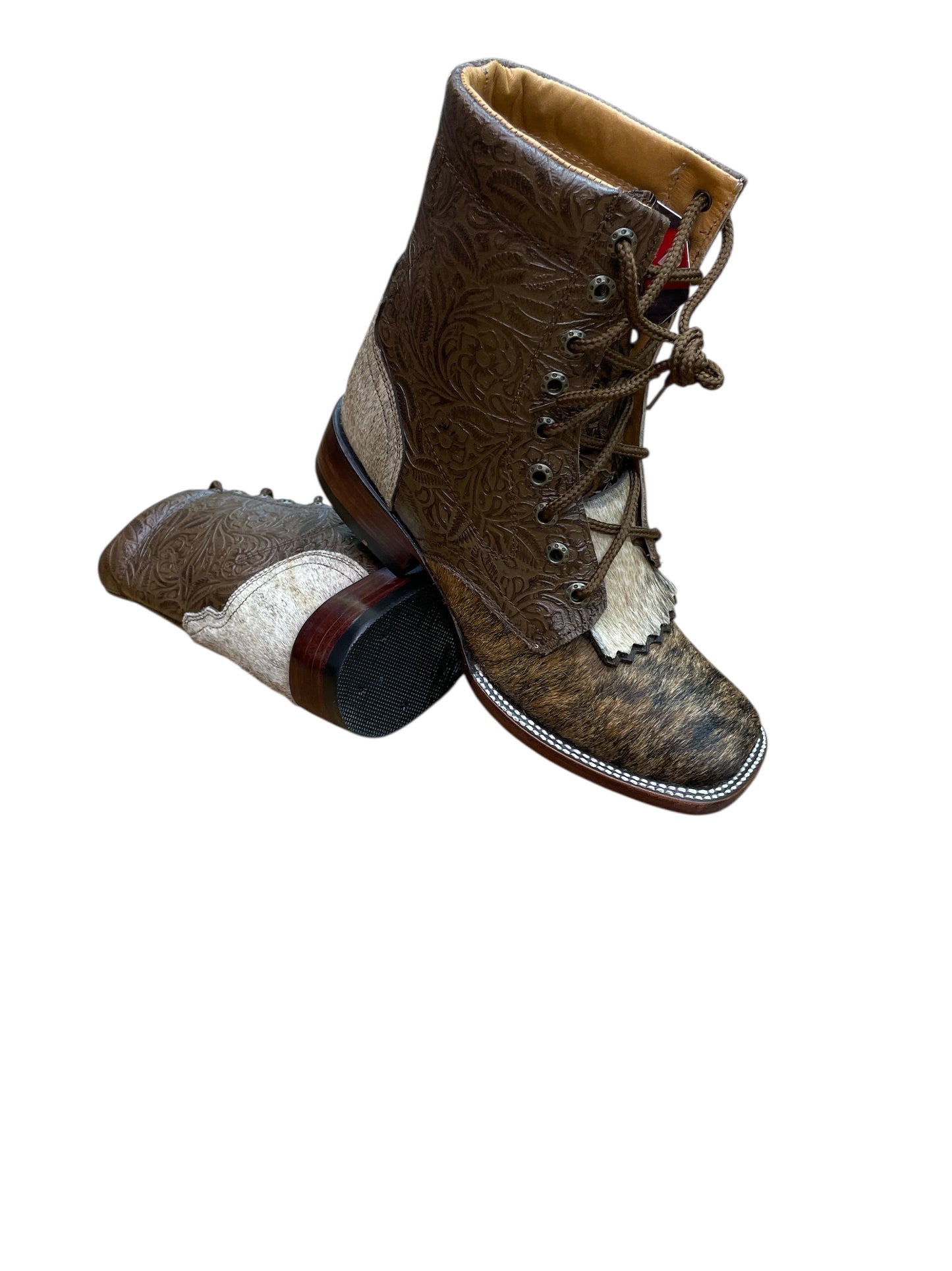 Bota Lace Up Cincelada con Pelo de Vaca