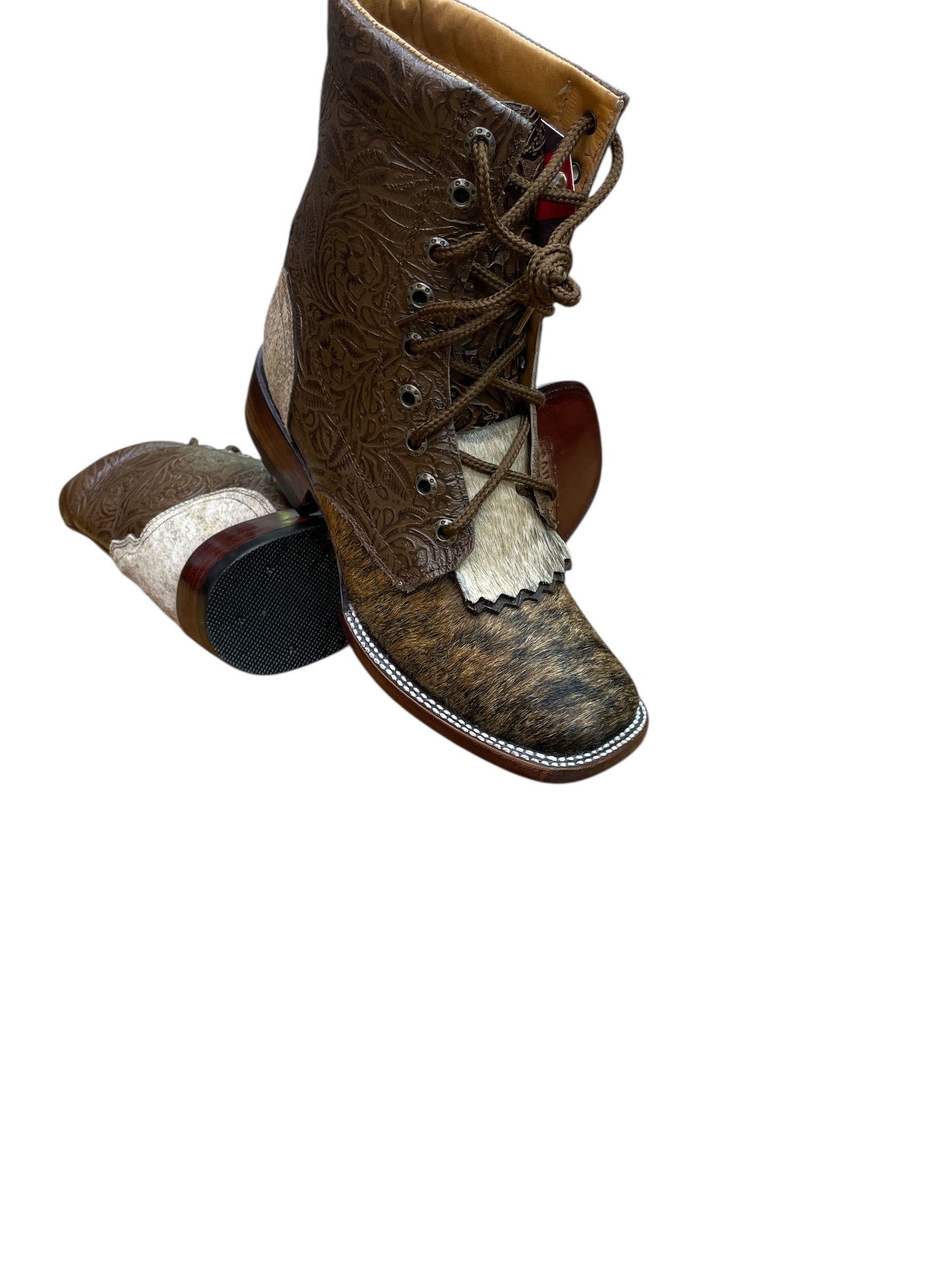 Bota Lace Up Cincelada con Pelo de Vaca