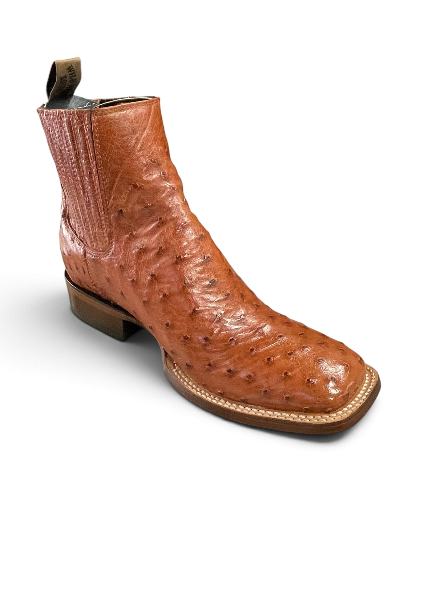 Bota vaquera Botas El Pistolero PYP de piel de avestruz color café con punta cuadrada y diseño tipo botín