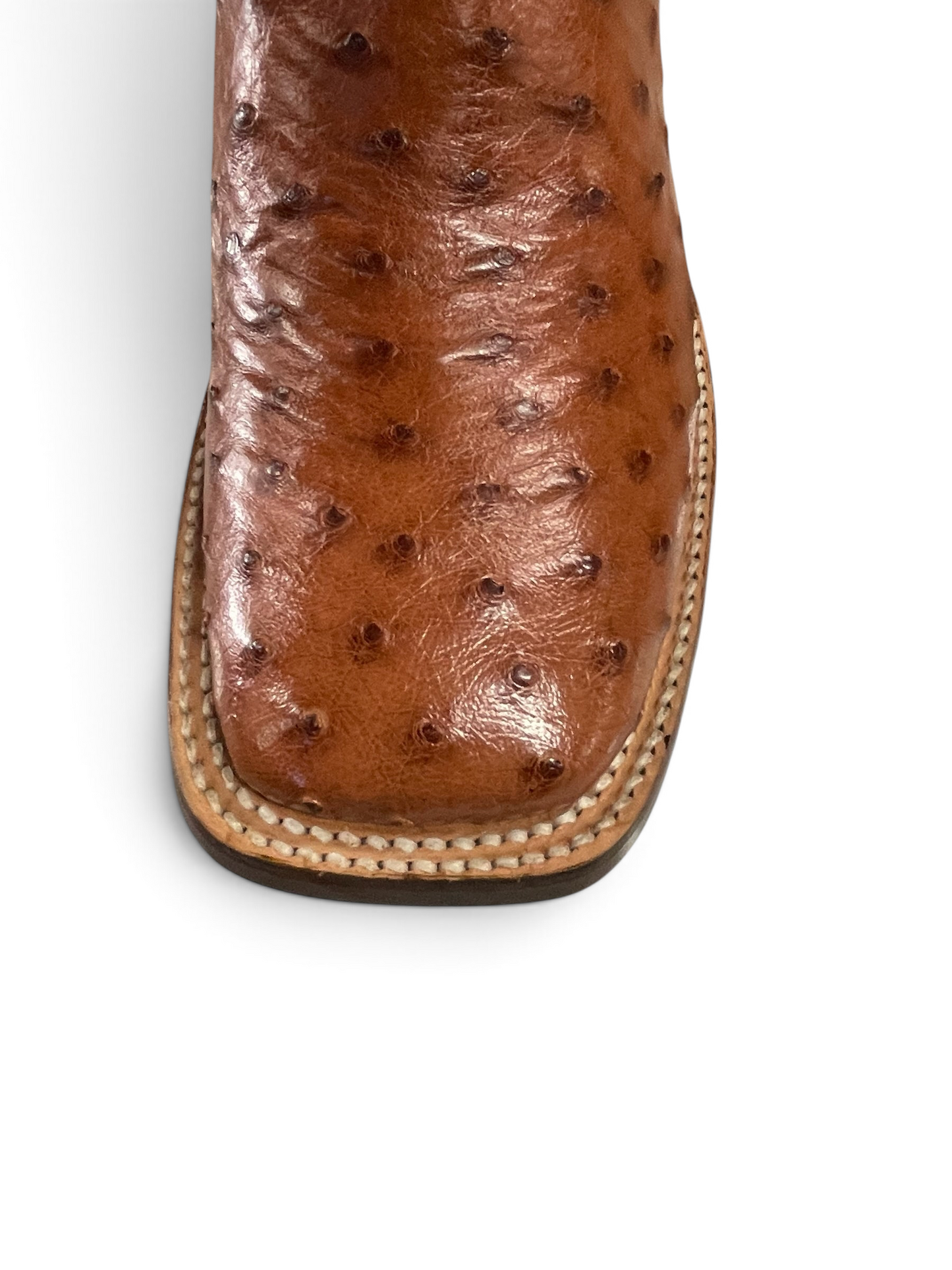 Botas El Pistolero PYP botas vaqueras de piel de avestruz color café con punta cuadrada y costuras reforzadas