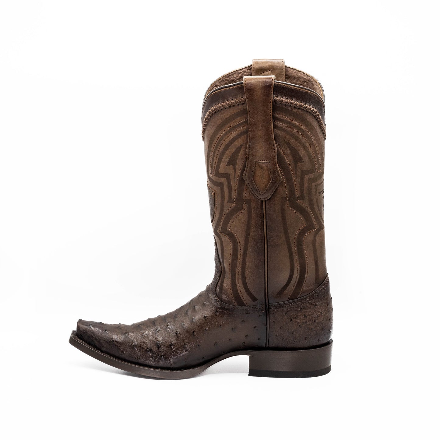 Botas vaqueras Botas El Pistolero PYP de piel de avestruz café con bordados artesanales en la caña