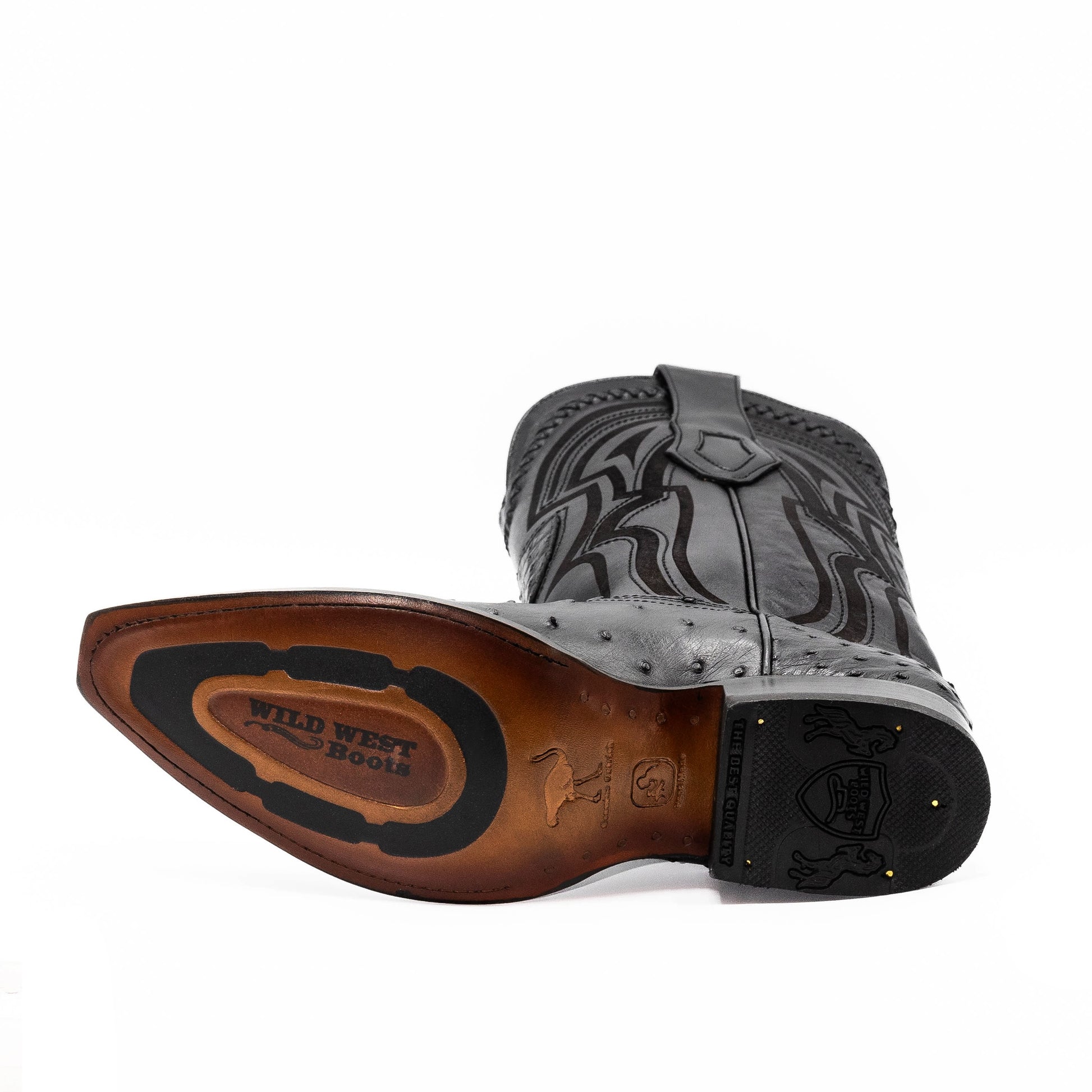 Botas vaqueras Botas El Pistolero PYP de piel de avestruz negra con suela de cuero y punta cuadrada
