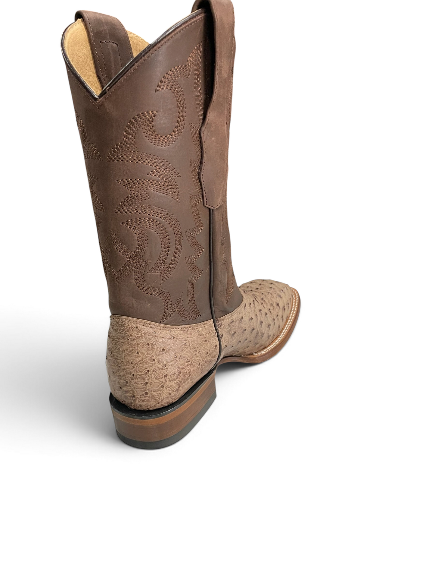 Botas vaqueras Botas El Pistolero PYP de piel de avestruz natural con tubo café y bordados artesanales