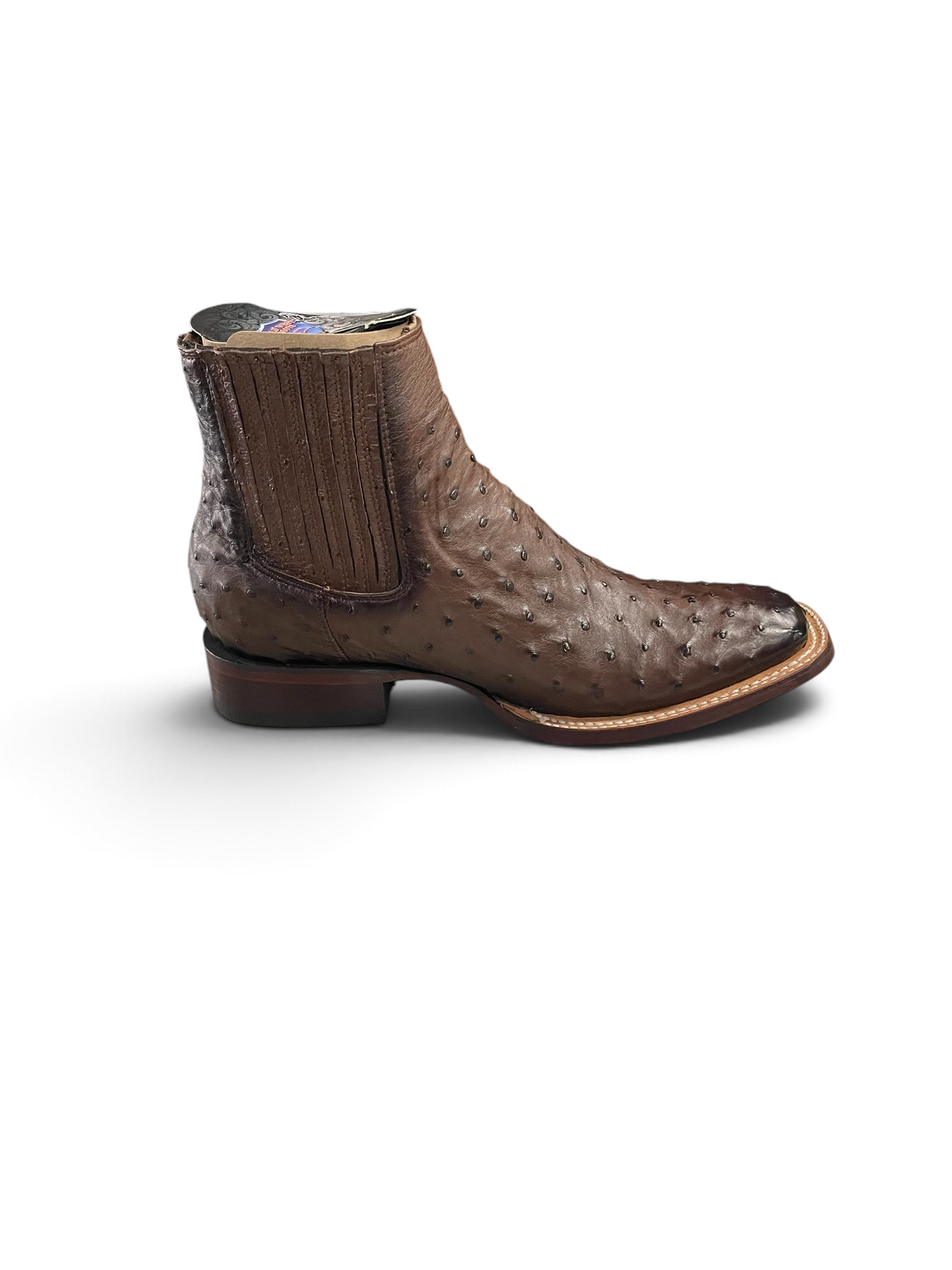 Botas Chelsea Botas El Pistolero PYP de piel de avestruz café con punta cuadrada y paneles elásticos laterales