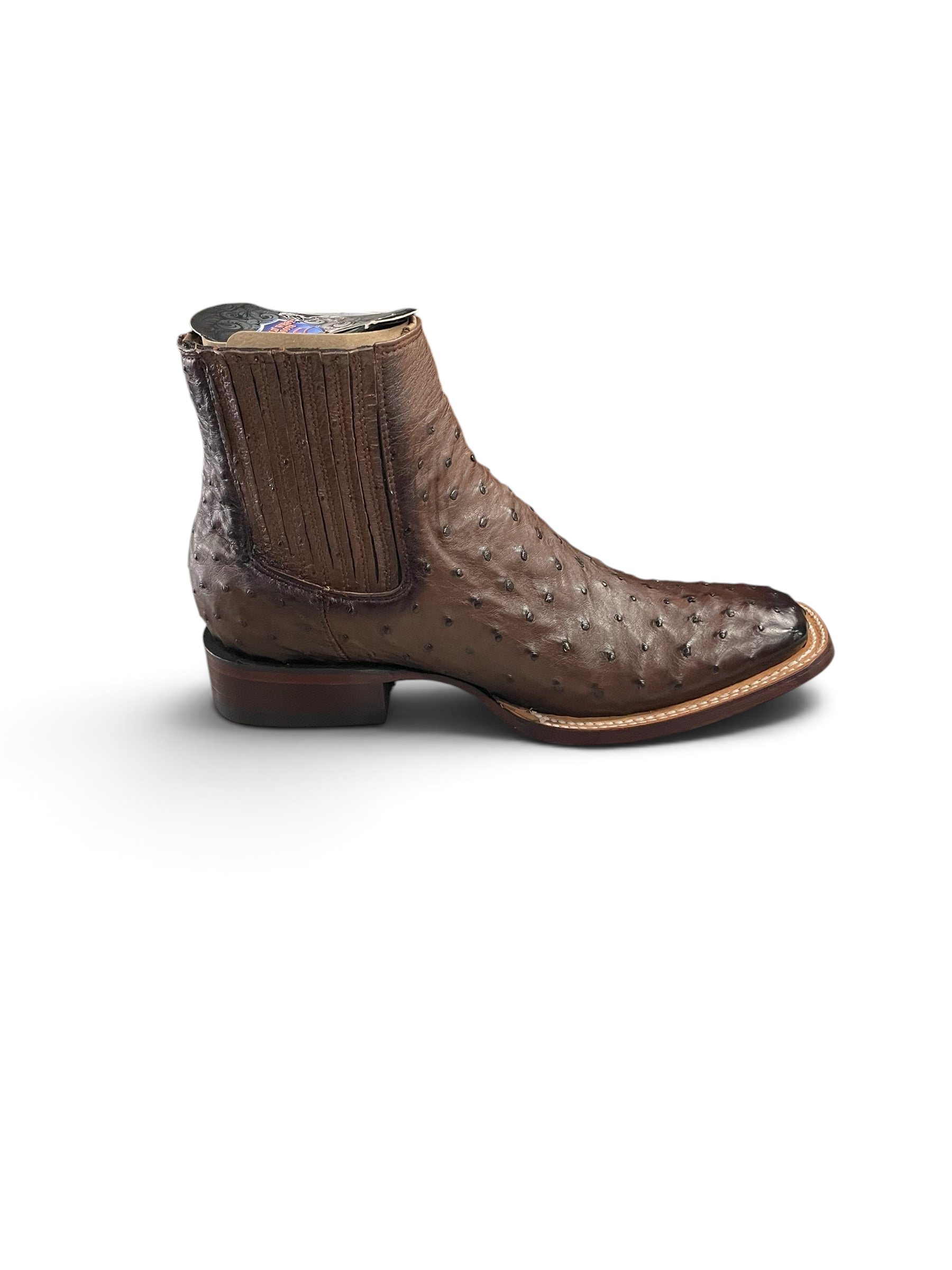 Botas Chelsea Botas El Pistolero PYP de piel de avestruz café con punta cuadrada y paneles elásticos laterales