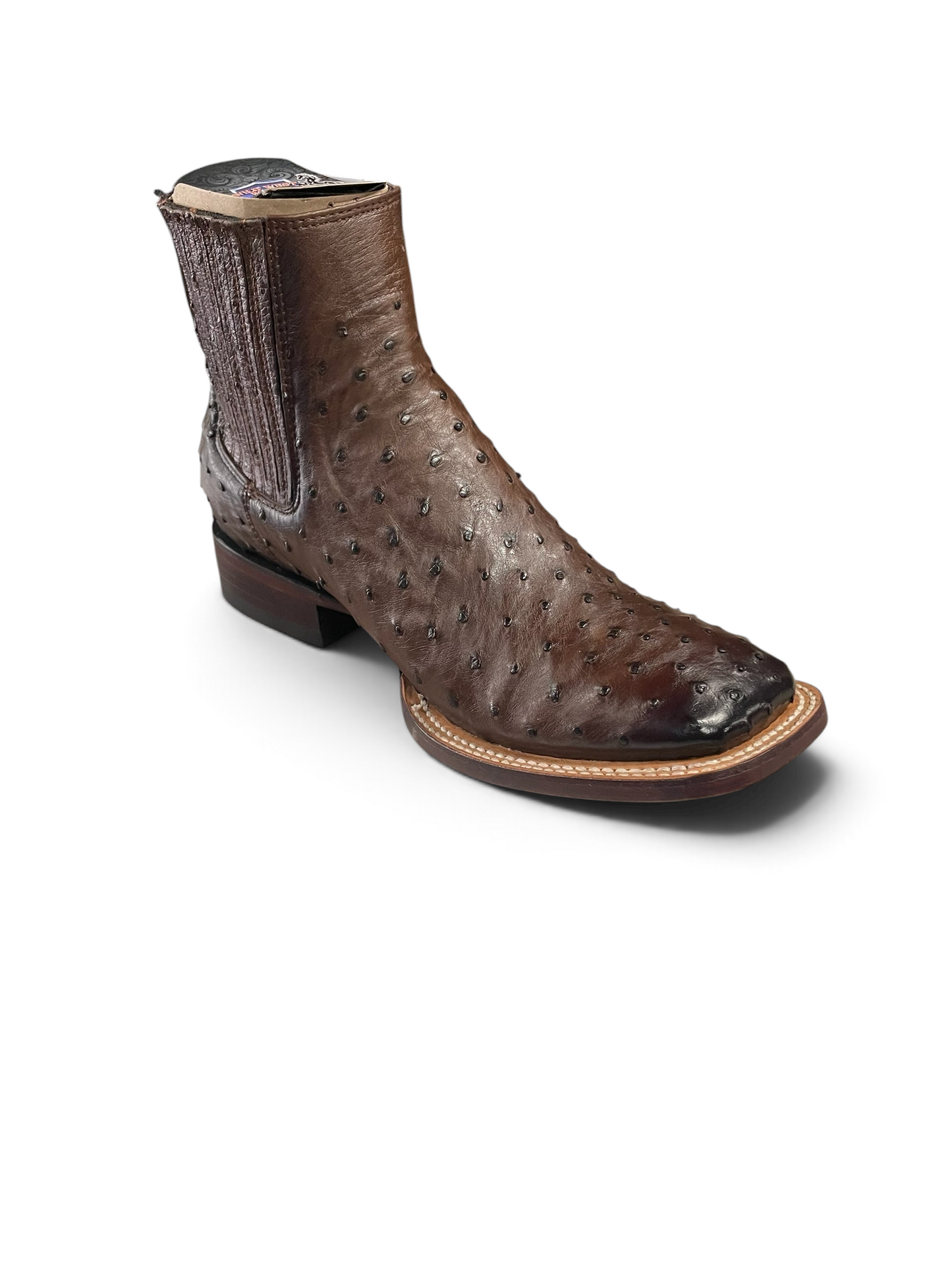Botas Chelsea Botas El Pistolero PYP de piel de avestruz café con punta cuadrada y paneles elásticos laterales