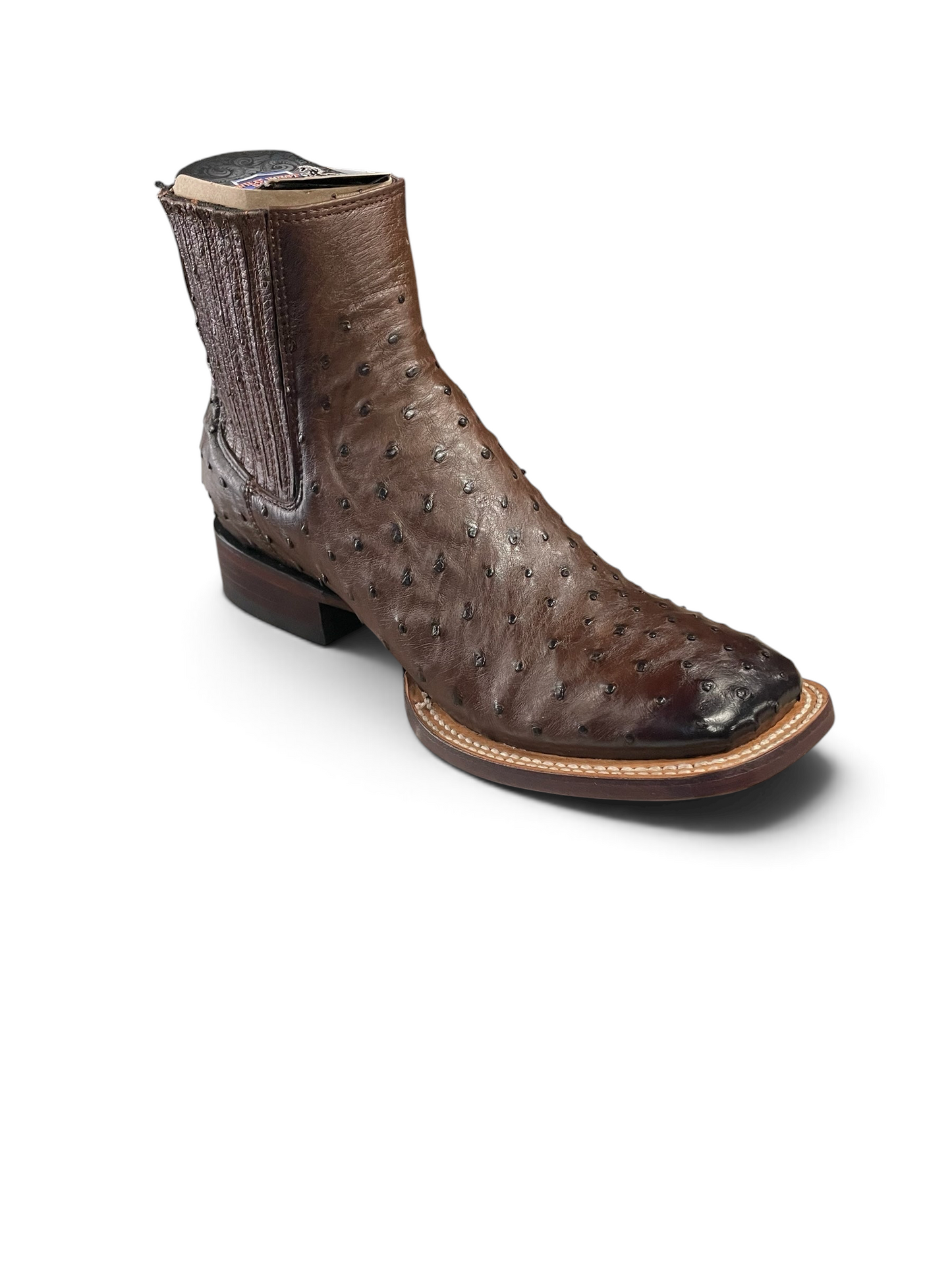 Botas Chelsea Botas El Pistolero PYP de piel de avestruz café con punta cuadrada y paneles elásticos laterales
