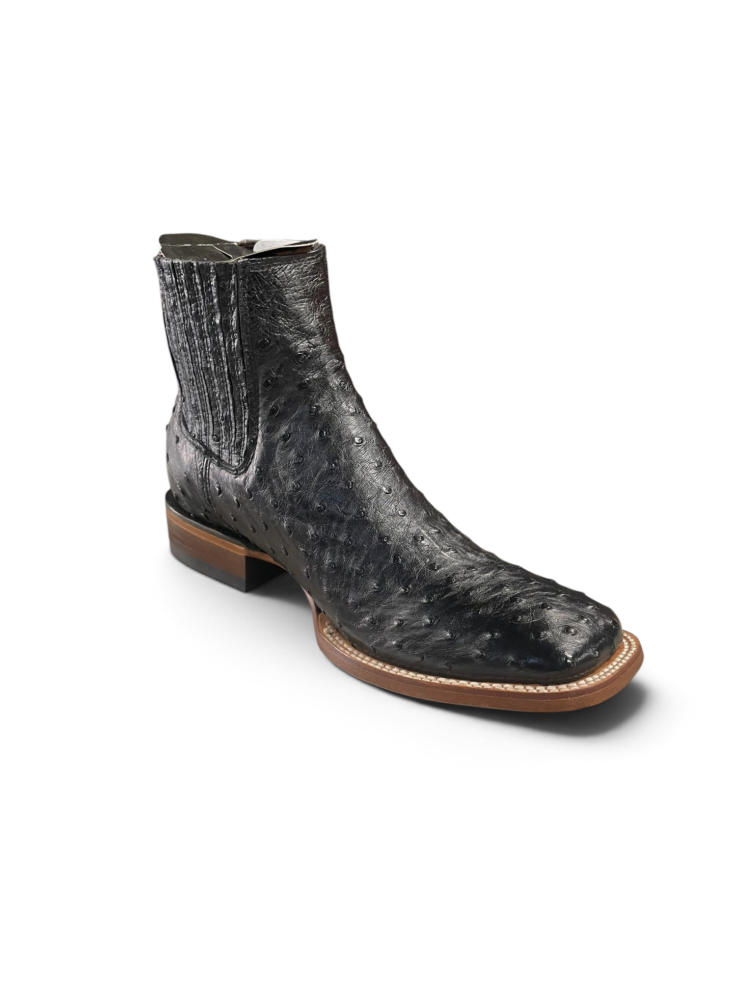 Botas El Pistolero PYP botas Chelsea de piel de avestruz negra con punta cuadrada y suela resistente.