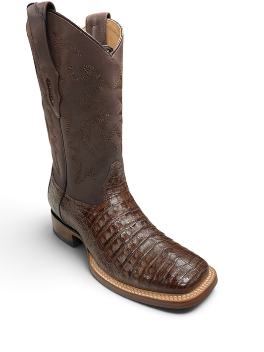 Botas vaqueras Botas El Pistolero PYP de piel de cocodrilo café con punta cuadrada y bordado tonal en el eje