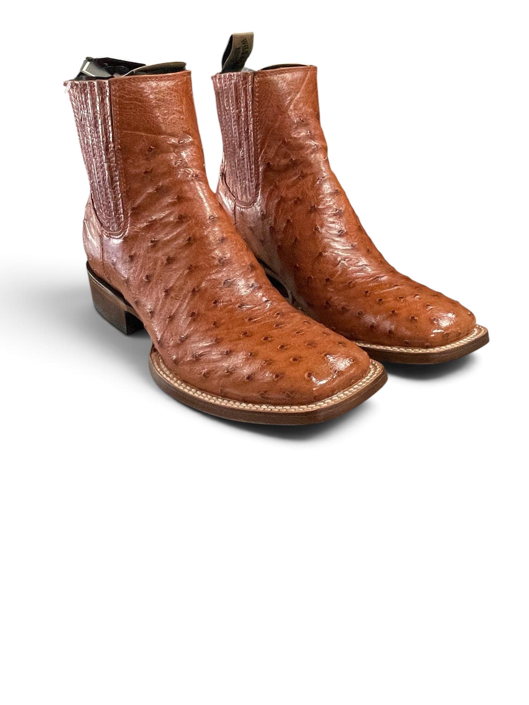 Botas vaqueras Botas El Pistolero PYP de piel de avestruz color café con punta cuadrada y diseño de botín