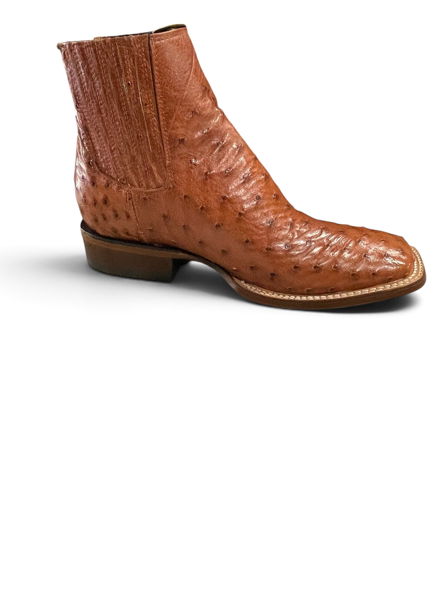 Botas El Pistolero PYP de piel de avestruz color café con punta cuadrada y diseño vaquero estilo botín