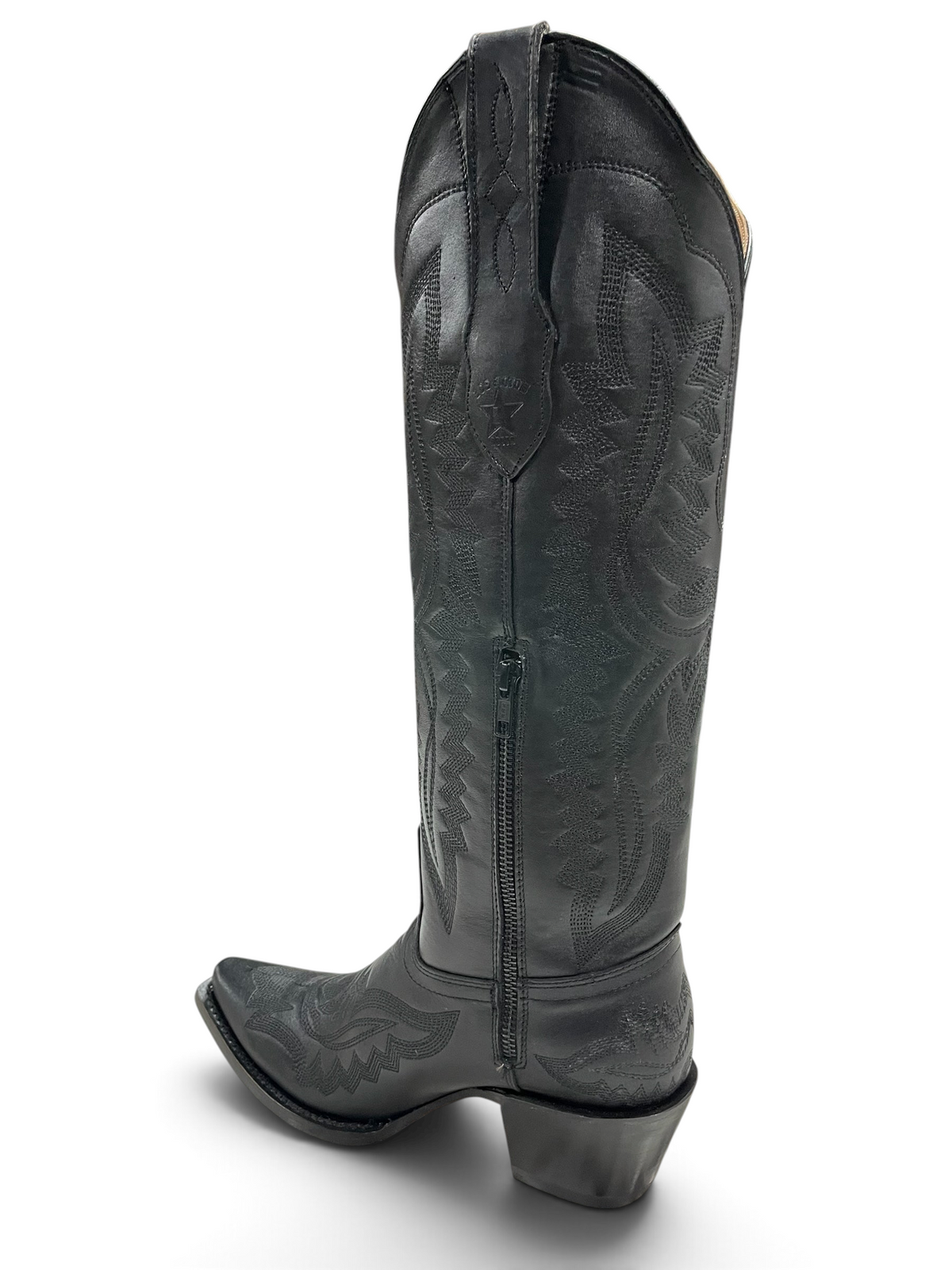 Botas vaqueras altas Botas El Pistolero PYP de cuero negro con bordado tonal, punta cuadrada y cierre lateral.