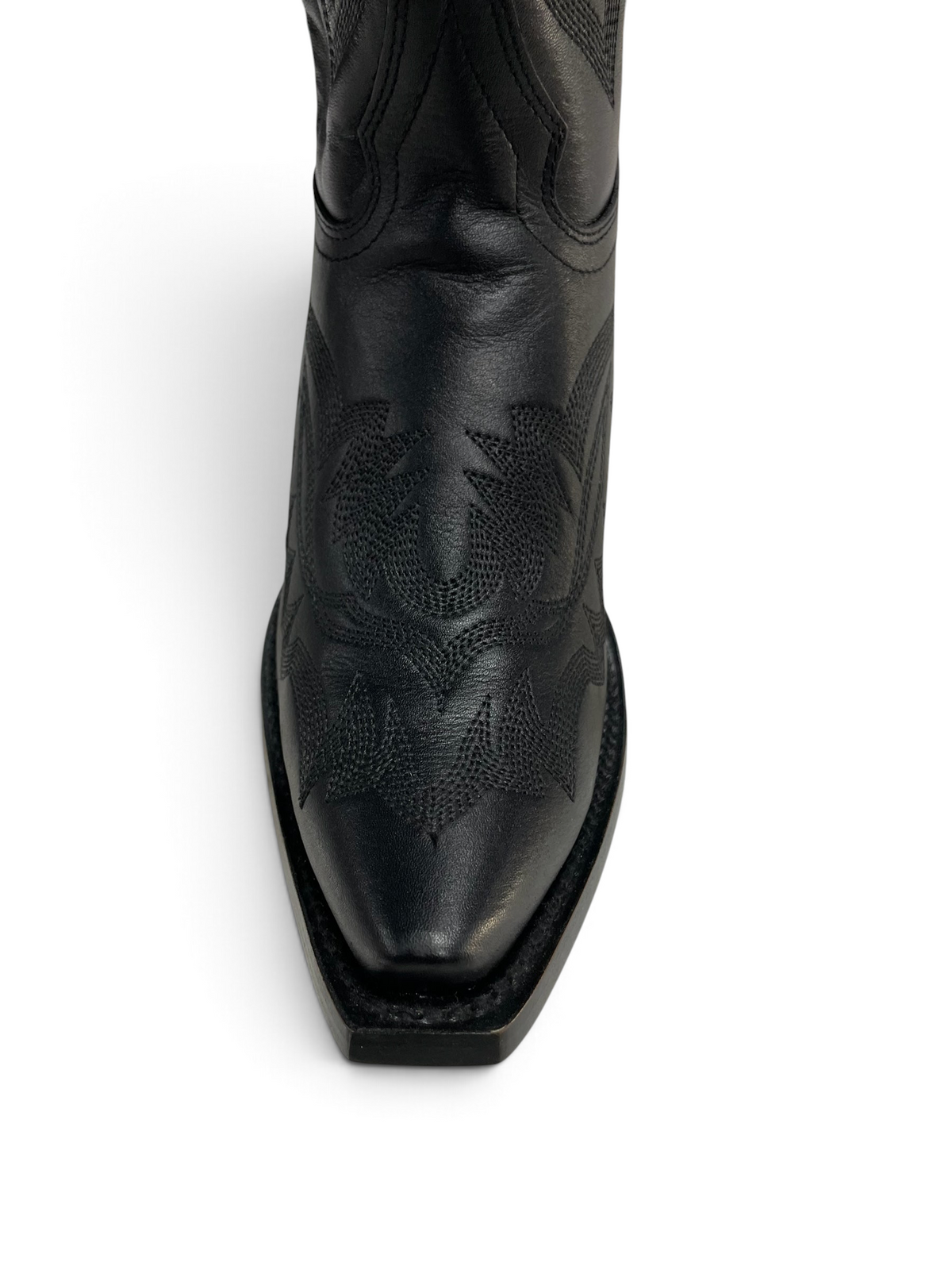 Botas vaqueras Botas El Pistolero PYP de cuero negro con punta cuadrada y bordado tonal detallado en el empeine