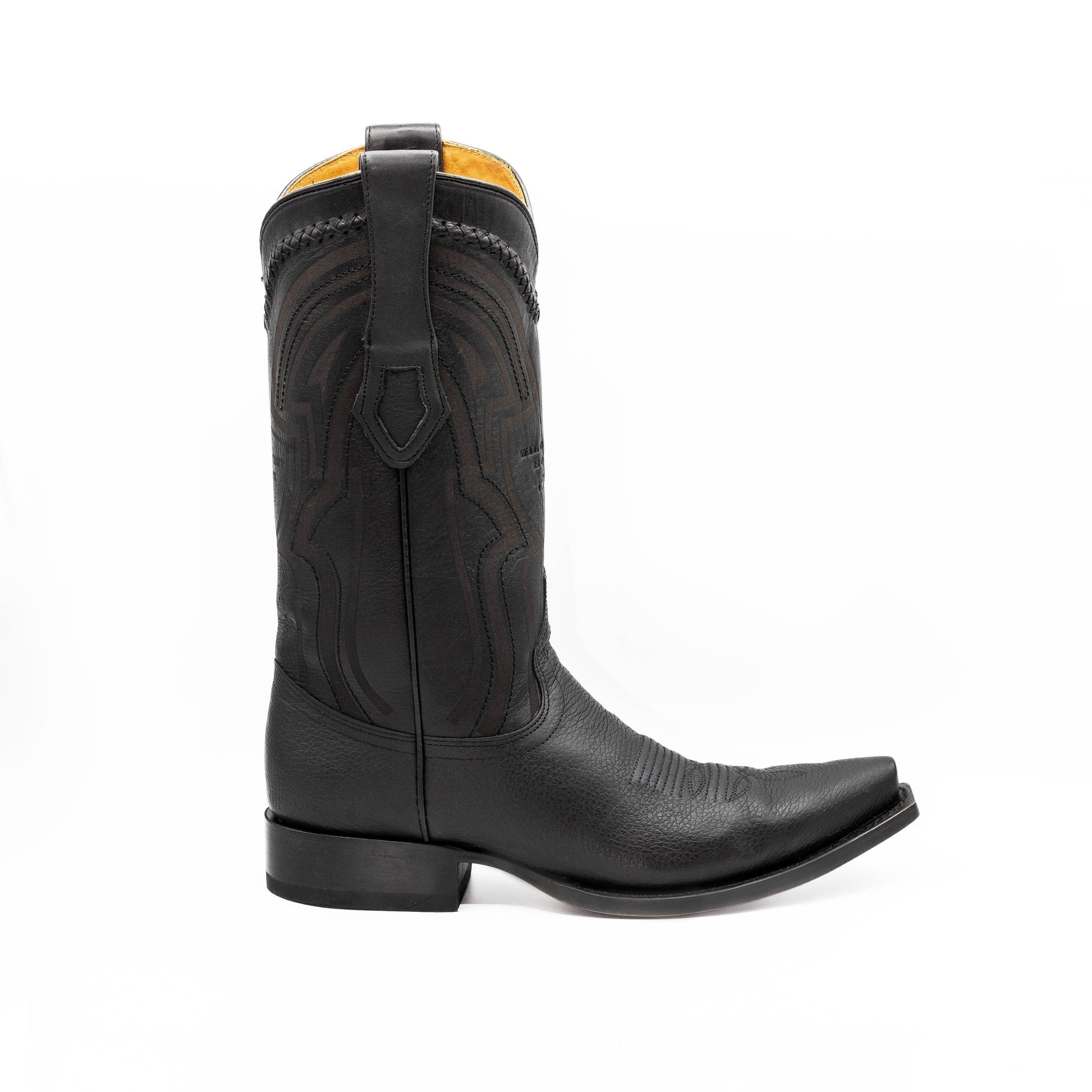 Botas vaqueras Botas El Pistolero PYP de piel de avestruz negra con punta cuadrada y costuras artesanales detalladas.