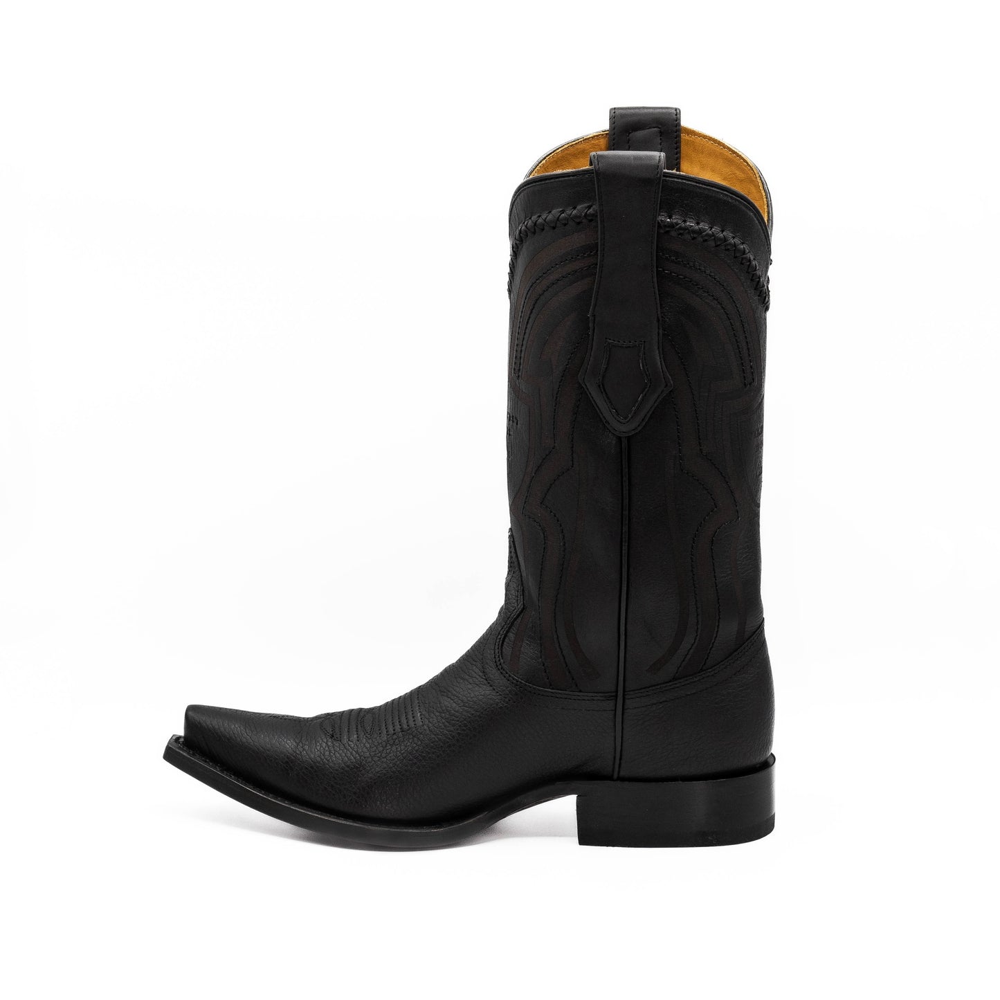 Botas vaqueras Botas El Pistolero PYP de piel de avestruz negra con punta cuadrada y costuras artesanales detalladas.