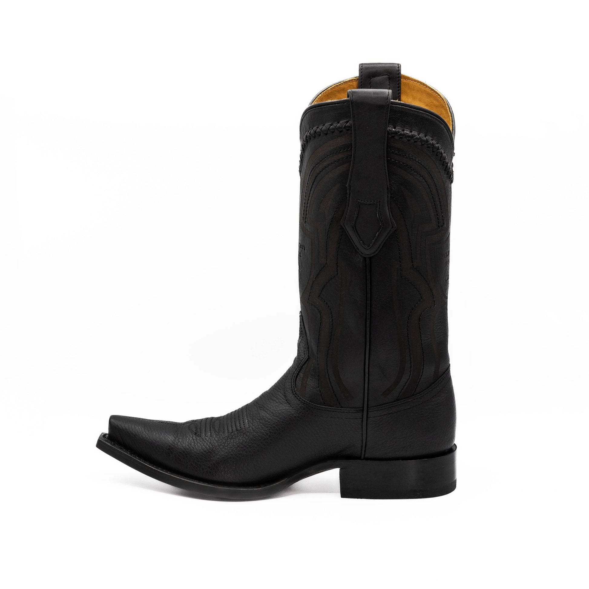 Botas vaqueras Botas El Pistolero PYP de piel de avestruz negra con punta cuadrada y costuras artesanales detalladas.