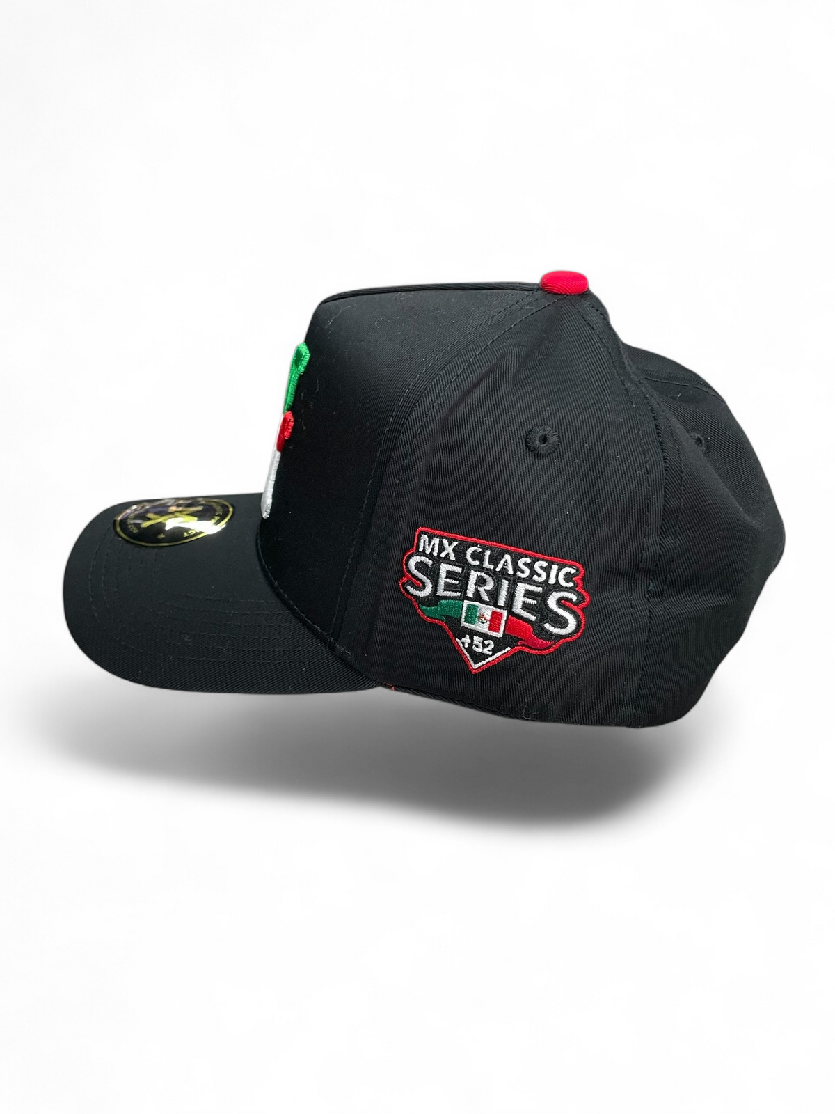Gorra negra Botas El Pistolero PYP con parche bordado MX Classic Series y detalles en verde, blanco y rojo