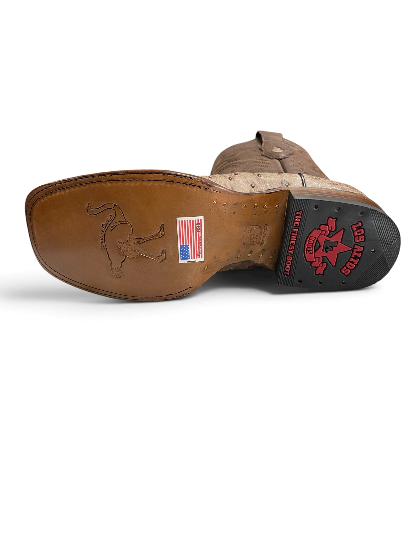 Suela de cuero de bota vaquera Botas El Pistolero PYP de avestruz con punta cuadrada y tacón con logo