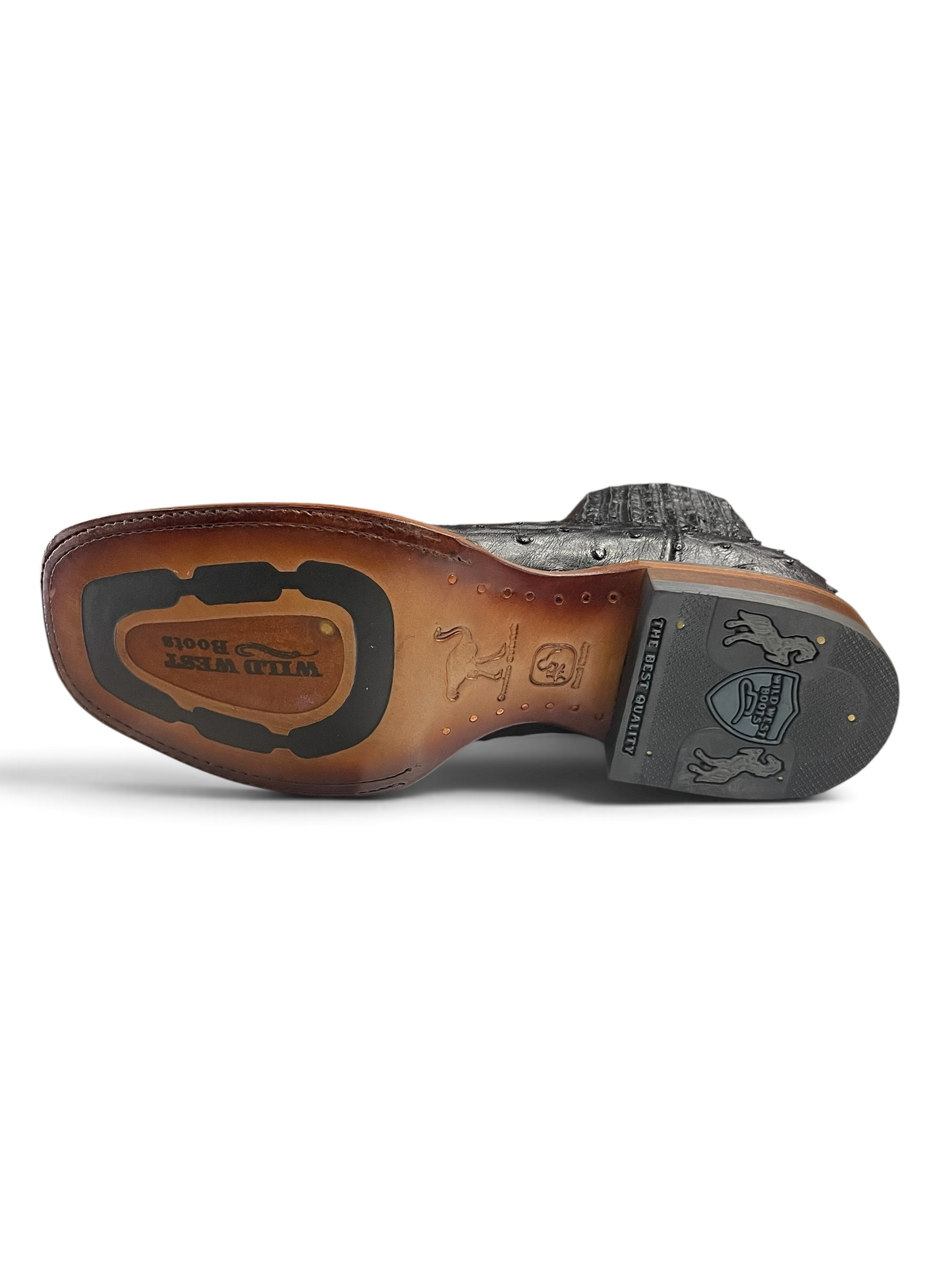 Suela de cuero y goma de Botas El Pistolero PYP Wild West Boots con textura de piel de avestruz negra