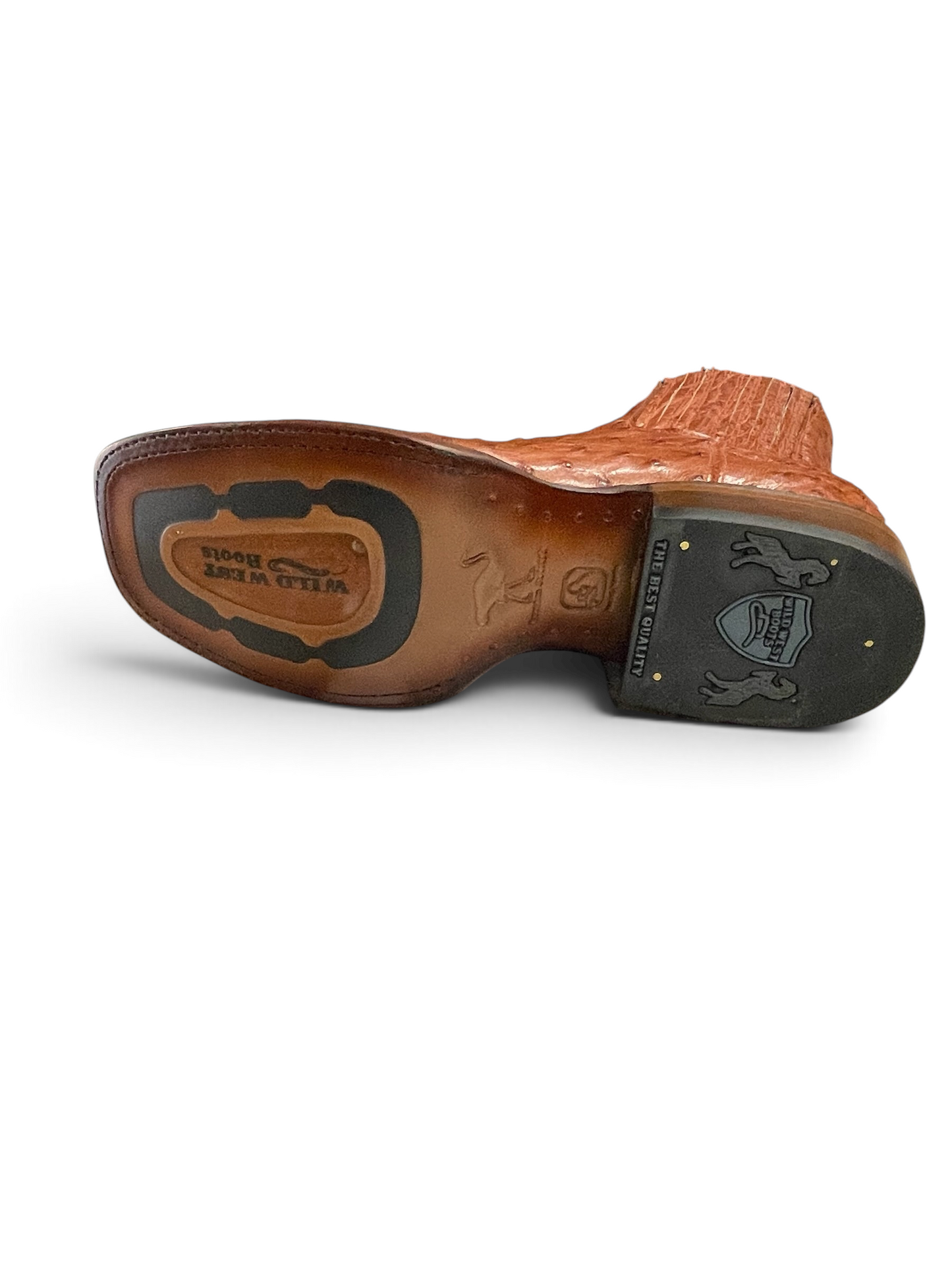 Suela de bota vaquera Botas El Pistolero PYP de piel de avestruz café con punta cuadrada y tacón reforzado
