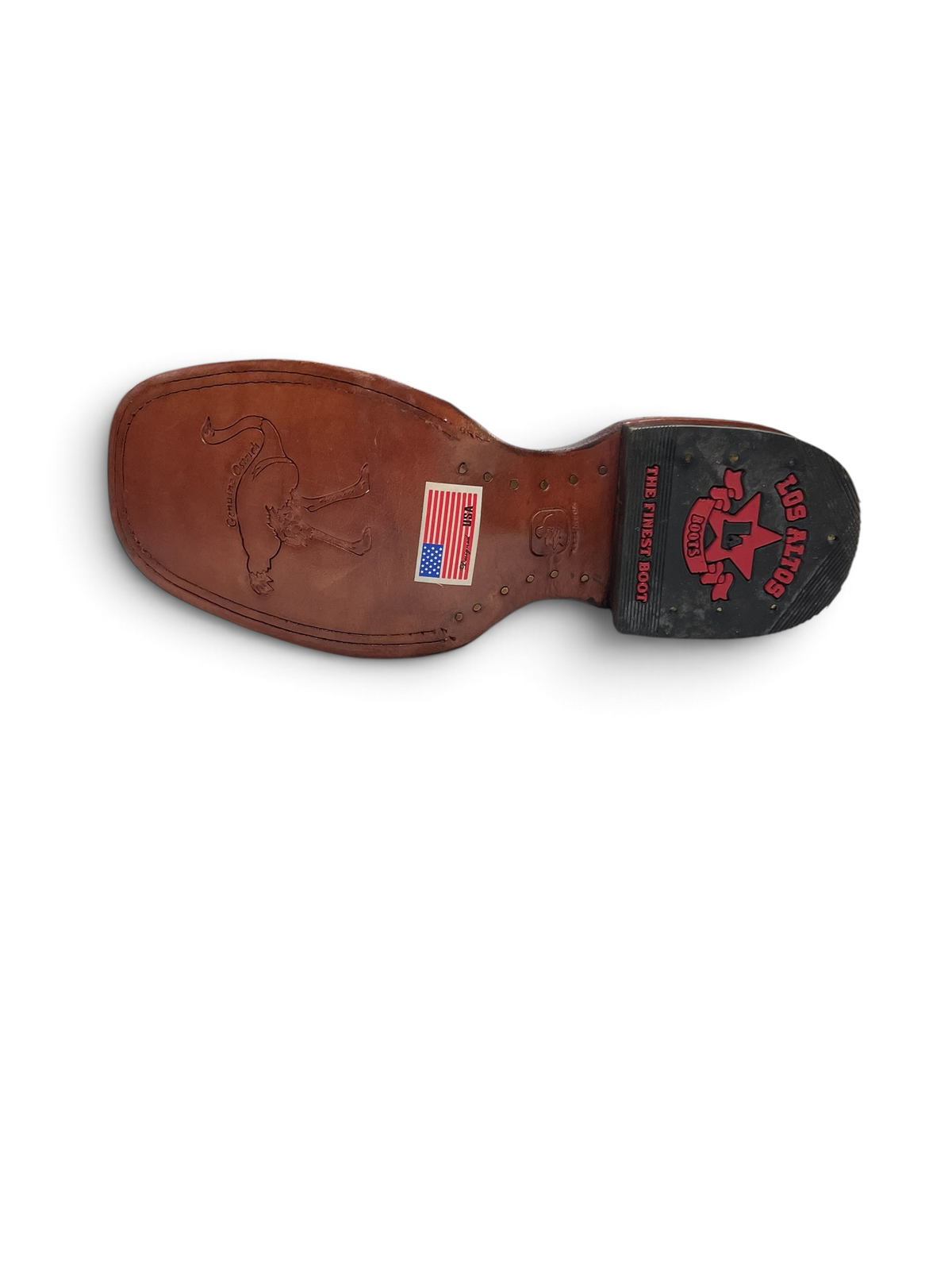 Suela de cuero de bota vaquera Botas El Pistolero PYP con grabado de avestruz y tacón con logo en tono turquesa